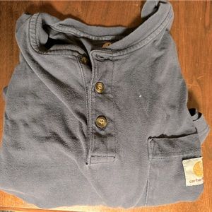 GUC carhartt mens LS navy workshirt size large. Pin holes/ light staining in pix